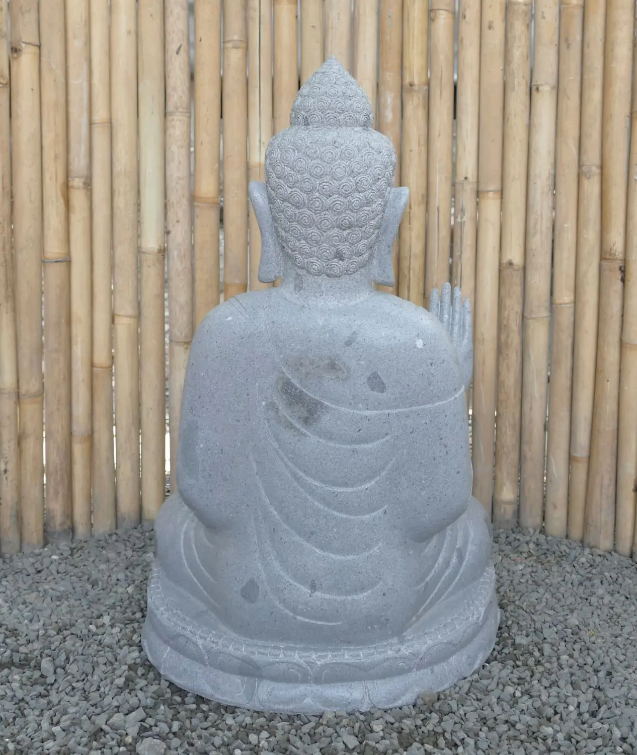  Product image 6 of the product “Seated Buddha made of Riverstone in Abhaya Position - gesture of fearlessness, H. 83cm. ”